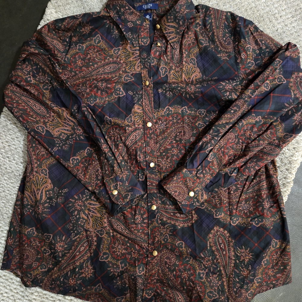 3 For 20 Chaps Women's Paisley Button-Down Shirt - Black and Brown